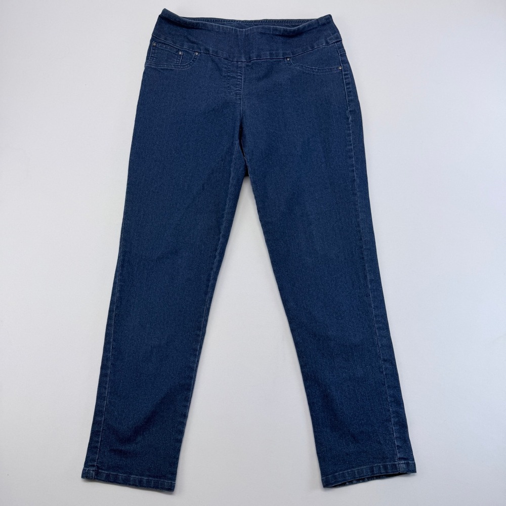 Ruby Rd Petite Straight Leg Pull On Jeans Dark Wash Blue Stretch Denim 10P